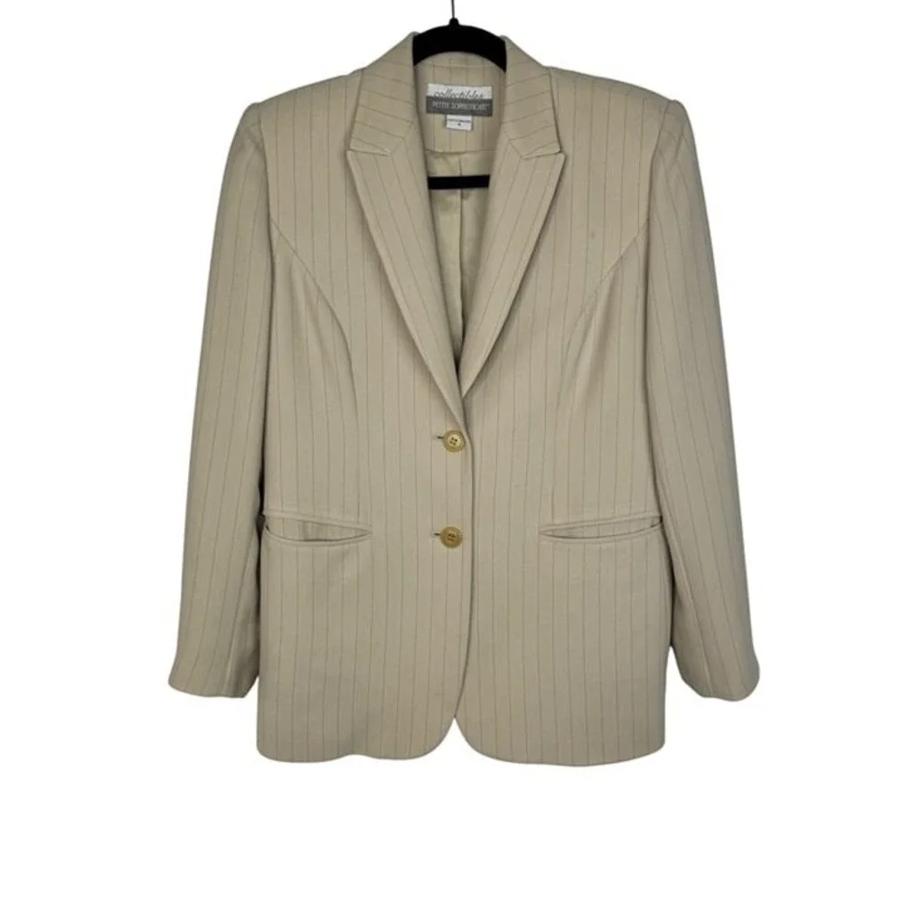 Vintage Beige Petite Sophisticate Collectibles Women's Size 6‎ Blazer Pinstripe